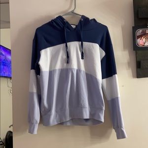blue and white color block hoddie